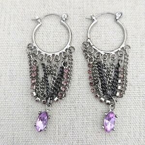 HOOP & CHAIN DANGLERS WITH PINK GLASS STONES